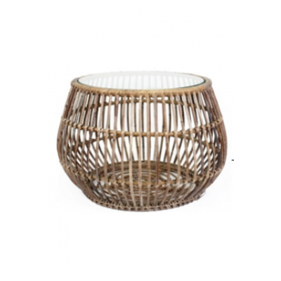 Rotan tafel met glasplaat rond Rotan tafel met glasplaat rond